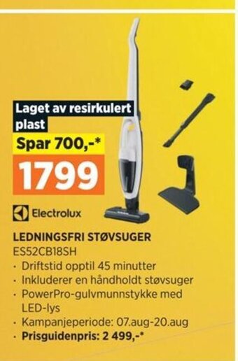 POWER Electrolux LEDNINGSFRI STØVSUGER ES52CB18SH tilbud