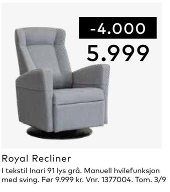 Skeidar Royal recliner tilbud