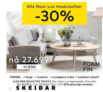 Skeidar Noor lux hjørnesofa tilbud