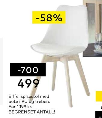 Skeidar Eiffel spisestol med pute tilbud