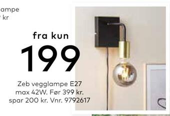 Skeidar Zeb vegglampe e27 max 42w tilbud