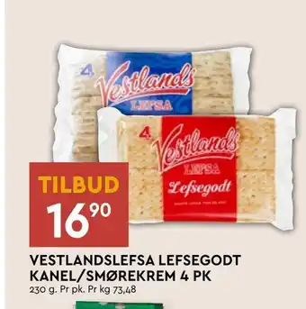 Coop Mega Vestlandslefsa lefsegodt kanel/smørekrem 4 pk tilbud