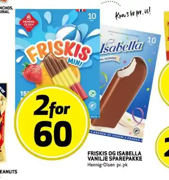 Bunnpris Friskis og isabella vanilje sparepakke tilbud