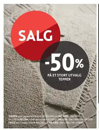-50% på et stort utvalg tepper