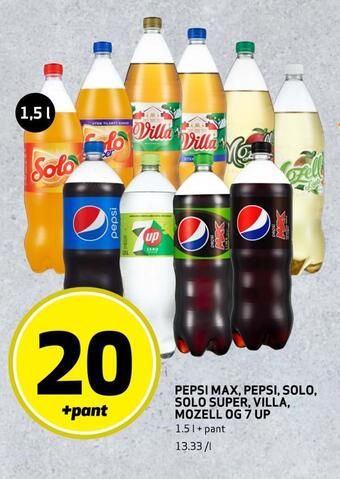 Bunnpris Pepsi max, pepsi, solo, solo super, villa, mozell og 7 up tilbud