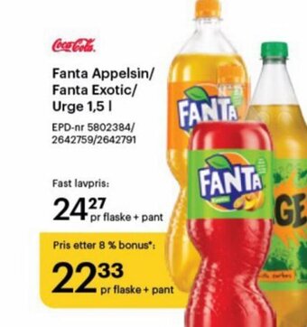 Storcash Fanta Appelsin/ Fanta Exotic/ Urge 1,5 I tilbud
