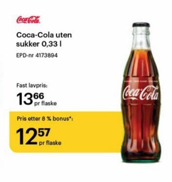 Storcash Coca-Cola uten sukker 0,33 L tilbud