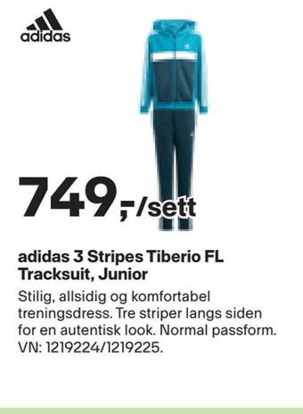 XXL Sport Adidas 3 stripes tiberio fl tracksuit, junior tilbud
