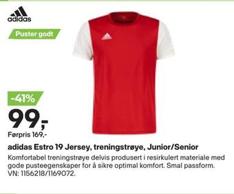 XXL Sport Adidas estro 19 jersey, treningstrøye, junior/senior tilbud