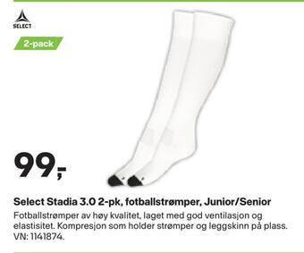 XXL Sport Select stadia 3.0 2-pk, fotballstrømper, junior/senior tilbud