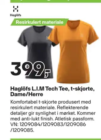 XXL Sport Haglöfs l.i.m tech tee, t-skjorte, dame/herre tilbud
