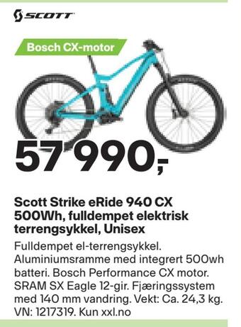 XXL Sport Scott strike eride 940 cx 500wh, fulldempet elektrisk terrengsykkel, unisex tilbud