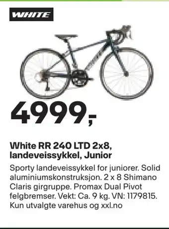 XXL Sport White rr 240 ltd 2x8, landeveissykkel, junior tilbud