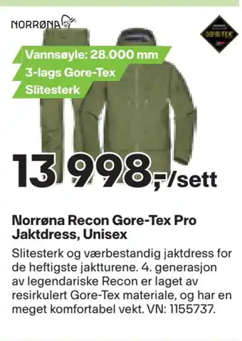 XXL Sport Norrøna recon gore-tex pro jaktdress, unisex tilbud