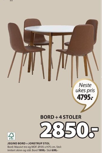 JYSK JEGIND BORD + JONSTRUP STOL tilbud