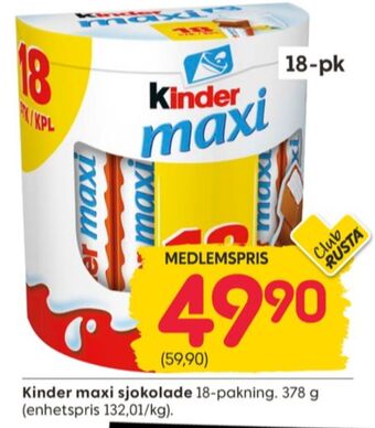Rusta Maxi sjokoladebar tilbud