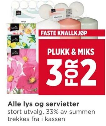 Meny Alle lys og servietter stort utvalg tilbud