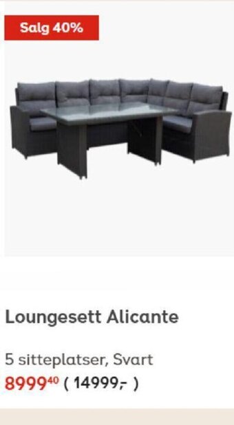 Plantasjen Loungesett Alicante 5 sitteplatser, Svart tilbud
