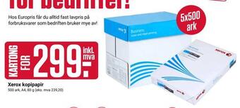 Europris Xerox kopipapir tilbud