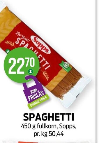 Kiwi SPAGHETTI 450 g fullkorn, Sopps tilbud