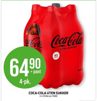 Kiwi COCA-COLA UTEN SUKKER 4 x 1,5 liter tilbud