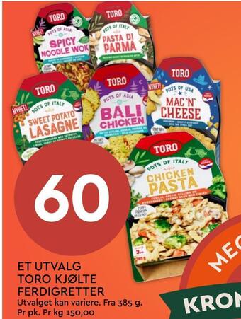 Coop Mega Et utvalg toro kjølte ferdigretter tilbud