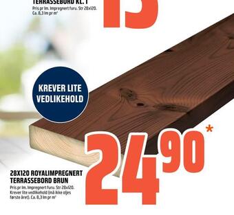 Coop Obs 28x120 royalimpregnert terrassebord brun tilbud