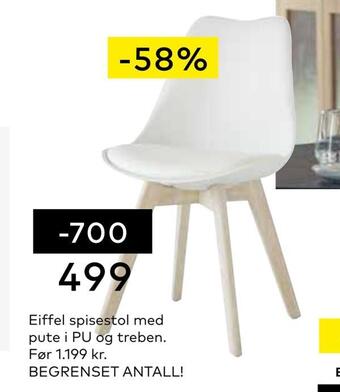 Skeidar Eiffel spisestol med pute tilbud