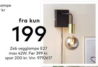 Skeidar Zeb vegglampe e27 max 42w tilbud