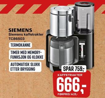 Skousen Siemens kaffetrakter tc86503 tilbud