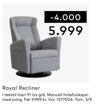 Skeidar Royal recliner tilbud