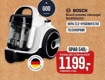 Skousen Bosch poseløs støvsuger bgs05a222 tilbud