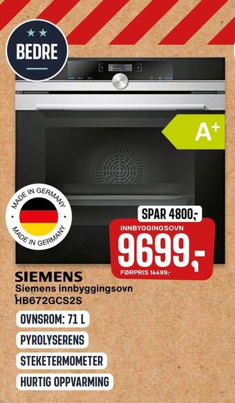 Skousen Siemens innbyggingsovn hb672gcs2s tilbud