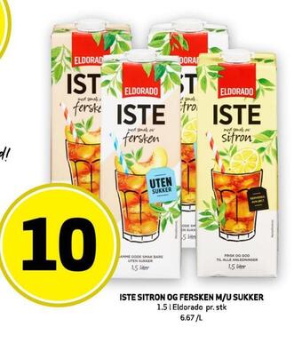 Bunnpris Iste sitron og fersken m/u sukker tilbud