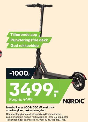 XXL Sport Nordic racer 600 n 350 w, elektrisk sparkesykkel, voksen/ungdom tilbud