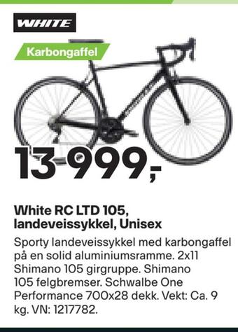 XXL Sport White rc ltd 105, landeveissykkel, unisex tilbud