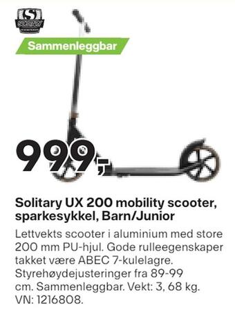 XXL Sport Solitary ux 200 mobility scooter, sparkesykkel, barn/junior tilbud