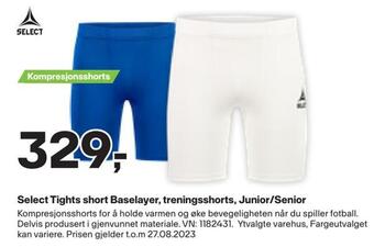 XXL Sport Select tights short baselayer, treningsshorts, junior/senior tilbud