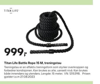 XXL Sport Titan life battle rope 15 m, treningstau tilbud