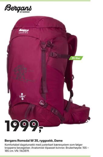 XXL Sport Bergans romsdal w 35, ryggsekk, dame tilbud