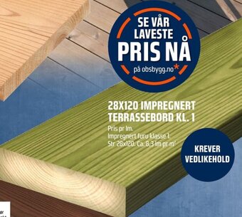 Coop Obs 28X120 IMPREGNERT TERRASSEBORD KL. 1 tilbud