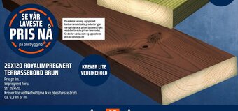 Coop Obs 28X120 ROYALIMPREGNERT TERRASSEBORD BRUN tilbud