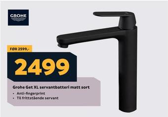 Megaflis Grohe get xl servantbatteri matt sort tilbud