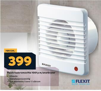Megaflis Flexit baderomsvifte 100f p m/snorbryter tilbud