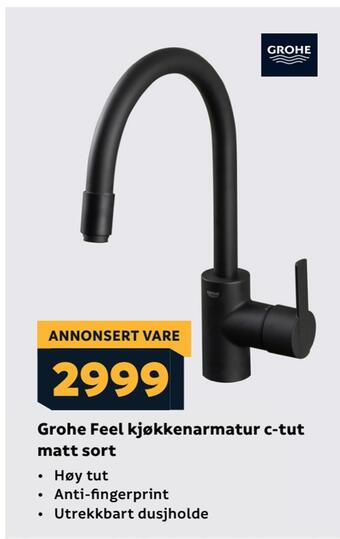 Megaflis Grohe feel kjøkkenarmatur c-tut matt sort tilbud