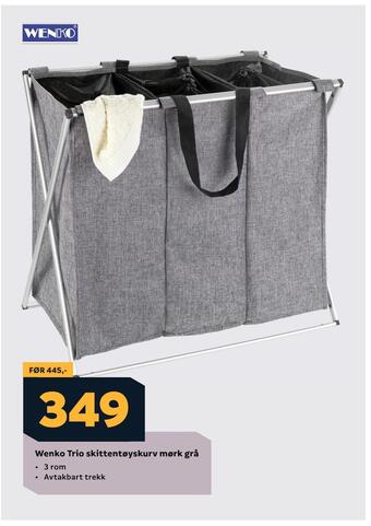 Megaflis Wenko trio skittentøyskurv mørk grå tilbud