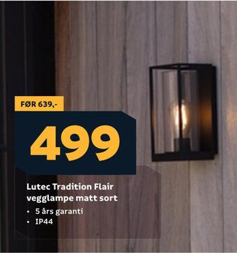 Megaflis Lutec tradition flair vegglampe matt sort tilbud