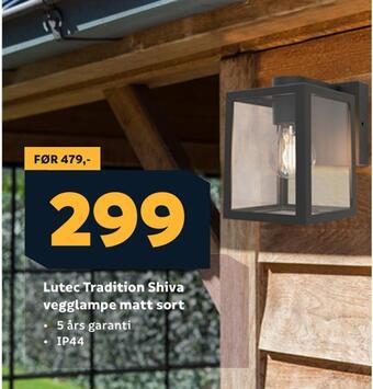 Megaflis Lutec tradition shiva vegglampe matt sort tilbud