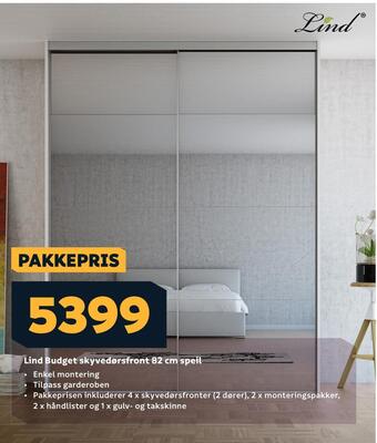 Megaflis Lind budget skyvedørsfront 82 cm speil tilbud