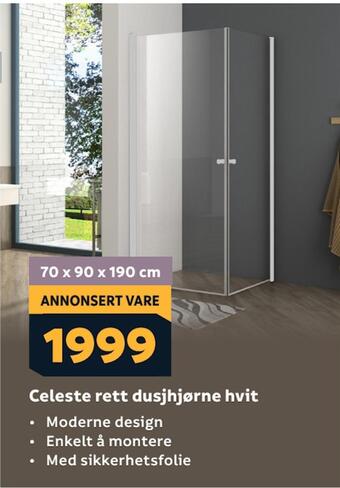 Megaflis Celeste rett dusjhjørne hvit tilbud